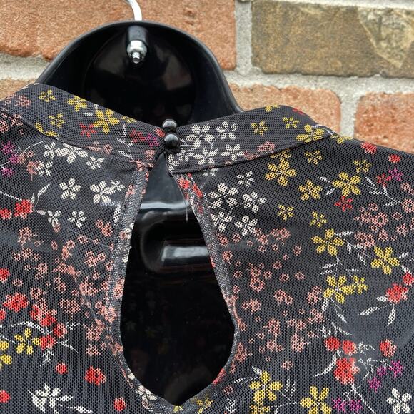 Dark Floral Fairy Grunge Whimsigoth Sheer Blouse Mock Neck Layering Tee medium - Picture 5 of 12